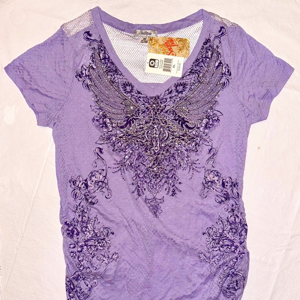 South Pole Women’s Short Sleeve V-Neck Lavender Blouse XL NWT